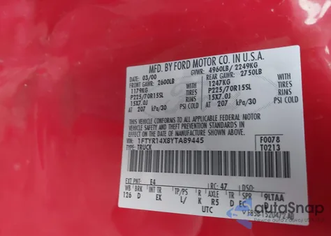 2000 Ford Ranger Xlt из США, поврежденный, VIN 1FTYR14X8YTA89445